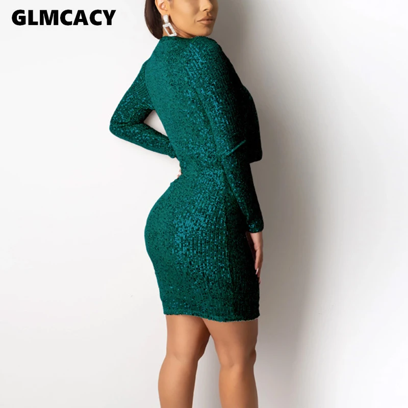 Женское облегающее платье с v-образным вырезом и блестками вечерние мини-платья