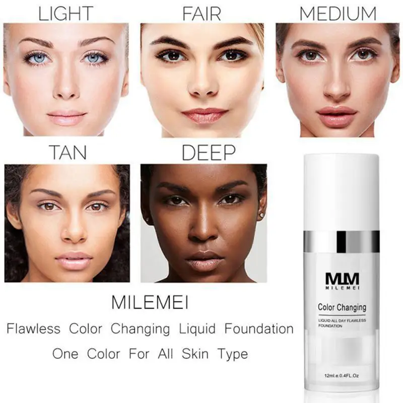 

MILEMEI 12ml Color Changing Liquid Foundation Soft Matte Oil-Control Coverage Face Makeup Brighten Lasting Primer Cream TSLM1