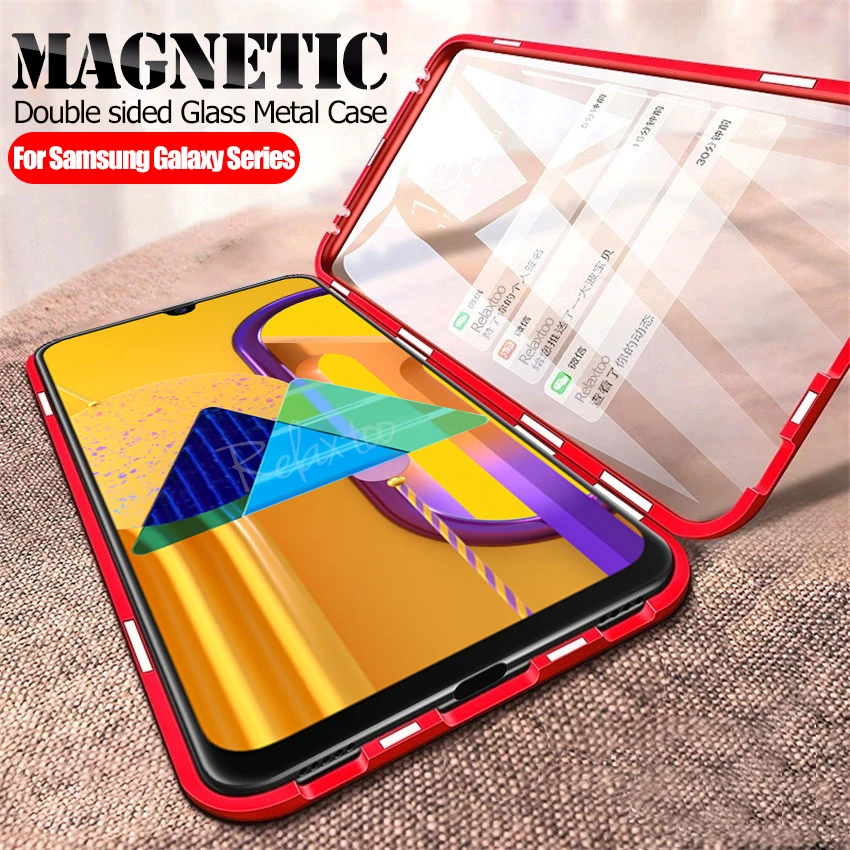 Magnetic case For samsung Galaxy m30s Double side tempered Glass cover on the For samsung a50 a30 a70 a20 a50s fundas capa coque