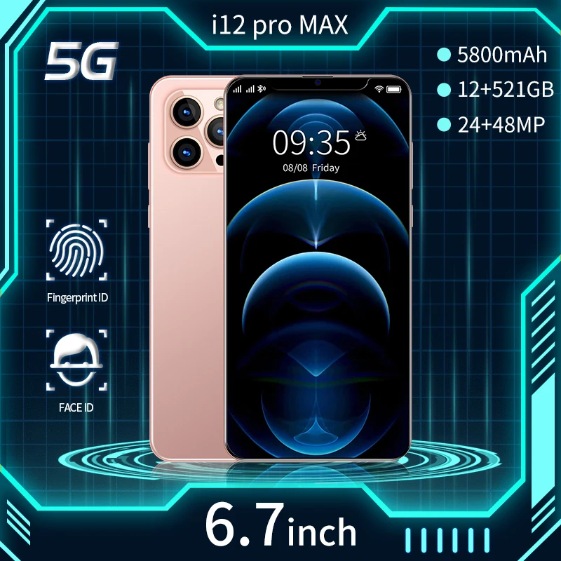 

[World Premiere] i12 Pro Max Smartphone 5800mAh 6.7 Inch Android10 HD Screen 5G Cellphone 12+512GB Face ID Dual SIM Mobile Phone