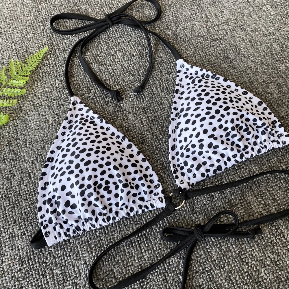 

Two Pieces Bikini Sets Swimwear Woman 2021 Summer Dots Hollow Metal Ring Sexy Bandage Swimsuit Split Women's Swimming Suits
