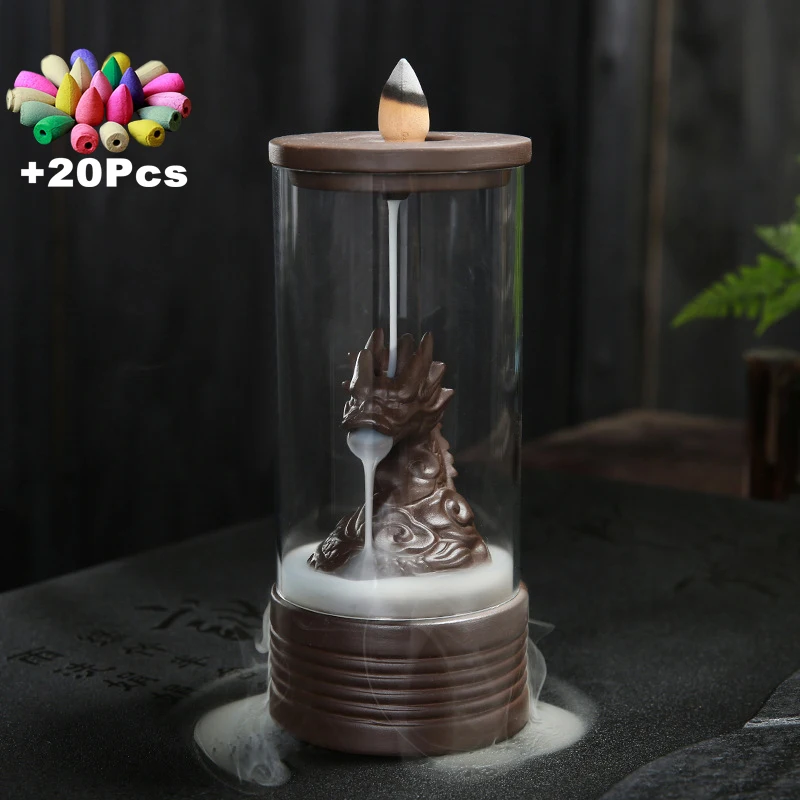 XP43 and 20 Incense 20 шт. пирамидки благовоний дзен фэн шуй пластиковая чашка ветрозащитный Керамический Китайский дракон курильница для благовоний Запах Удаление ладана - Цвет: XP43 and 20 Incense