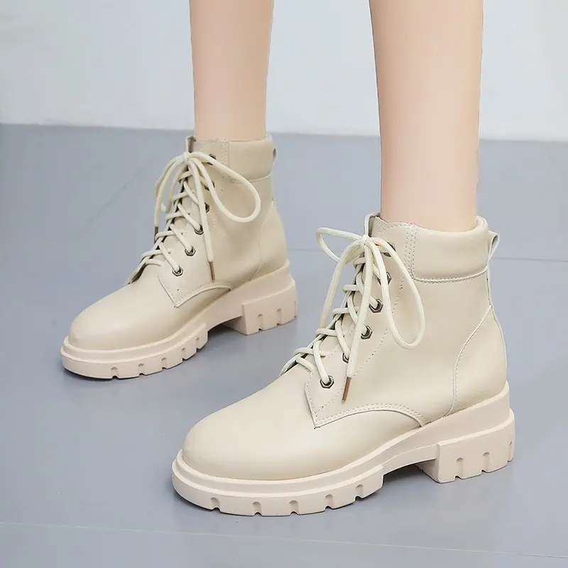 2020 зимние женские ботинки со шнуровкой женская обувь на платформе Черные