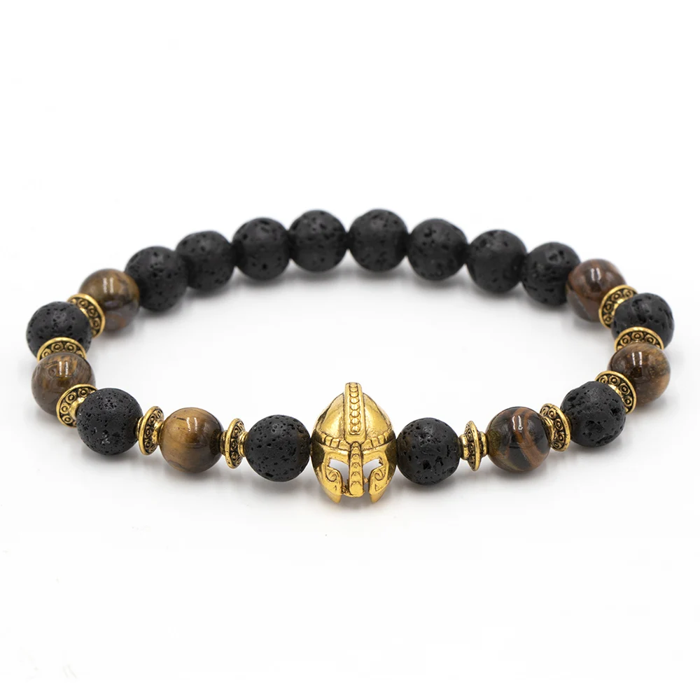 Модные ювелирные изделия черный камень лавы браслет для мужчин с золотой цвет