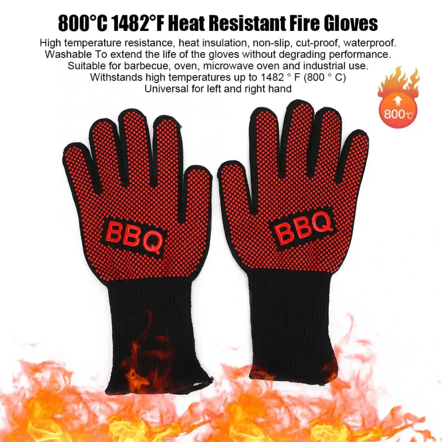 1482F 800 Degress Heat Resistant Fire Gloves Flame Retardant Antiskid Fireproof Grill Microwave Oven BBQ Baking Hand Protection |