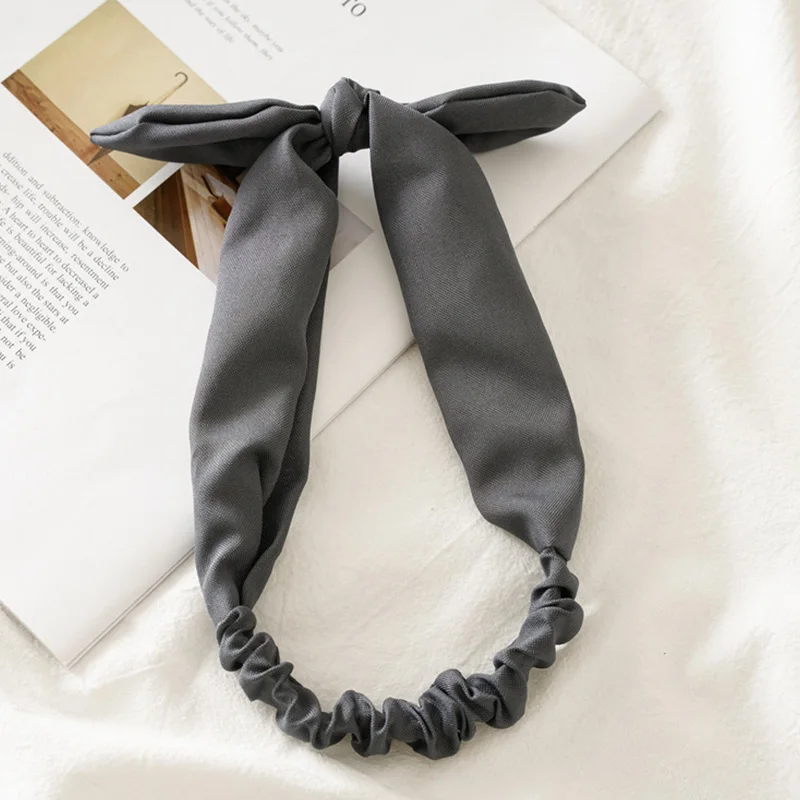 style 2 dark gray Женский ободок с кроличьими ушками, однотонные полосатые хлопковые эластичные резинки для волос, бант, повязка на волосы "тюрбан", модные женские аксессуары для волос для девочек - Цвет: style 2 dark gray