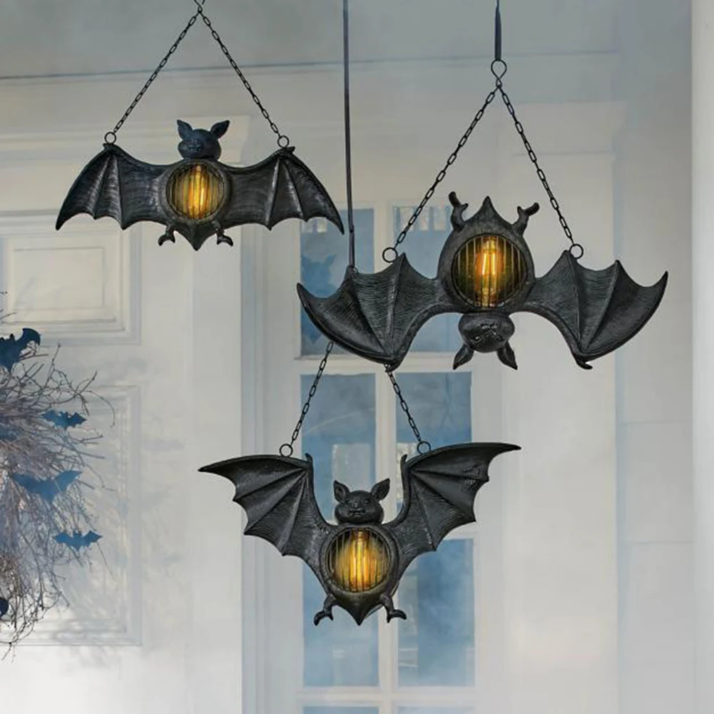 Halloween Resin Bat Lantern Hanging Light Battery Powered Lamp Outdoor Horror Festival Decoration Party Home Supplies Props