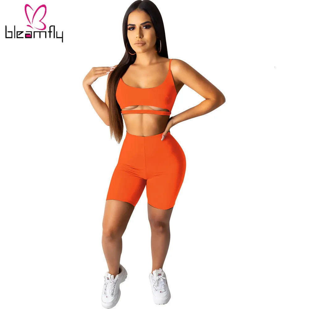 Новинка Женский однотонный топ на бретелях выше колена штаны шорты костюм
