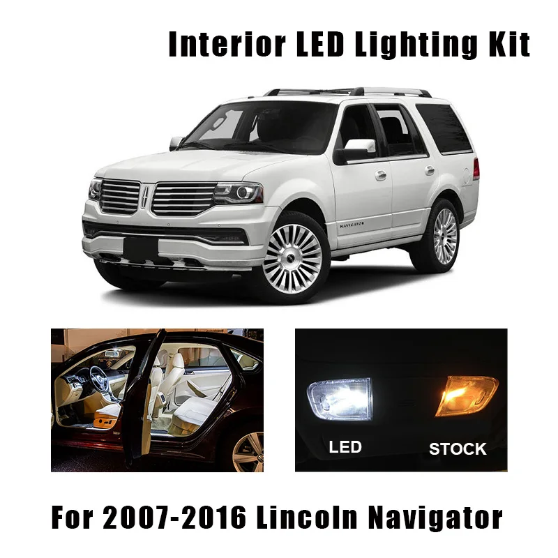9 Bulbs White Car Canbus LED Interior Reading Map Light Kit For Lincoln Navigator 2007-2014 2015 2016 Dome Trunk License Lamp