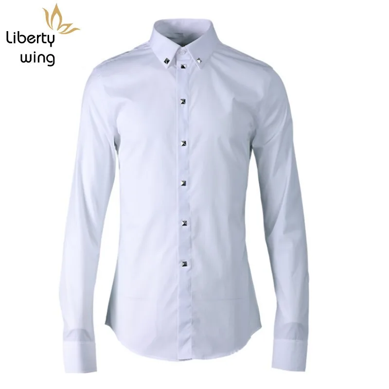 New Men Business Casual 100% Cotton Long Sleeve Slim Wedding Dress Shirts Brand Designer White Black Work Tops Male