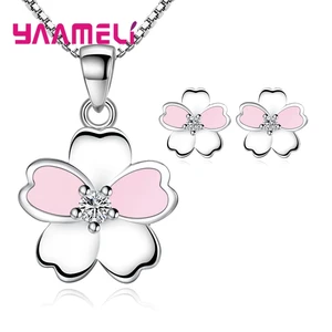 Лидер продаж; Новинка; Мода для женщин Подарки Ювелирные наборы 925 стерлингового серебра сладкий цветок кулон ожерелье серьги для вечерние