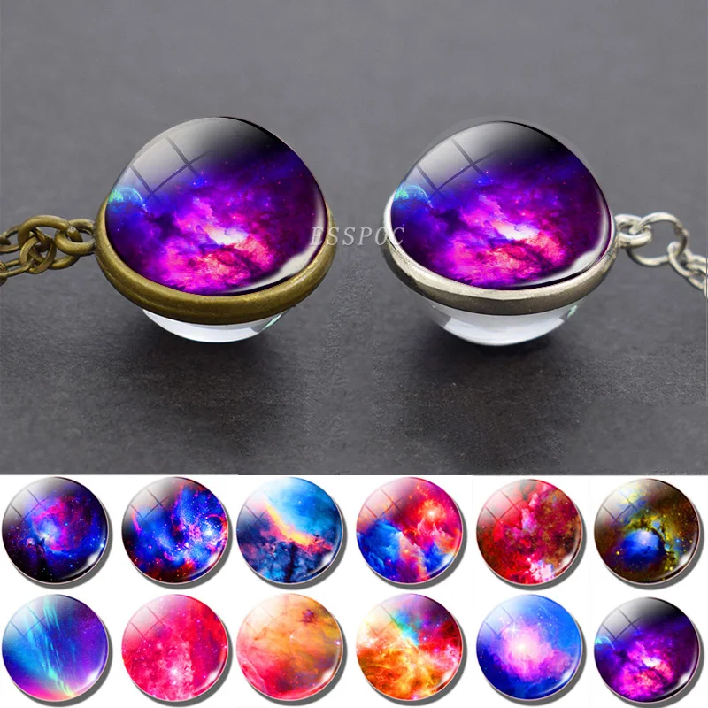 Ожерелье с разноцветным стеклянным шариком Туманностью Вселенная Млечный путь