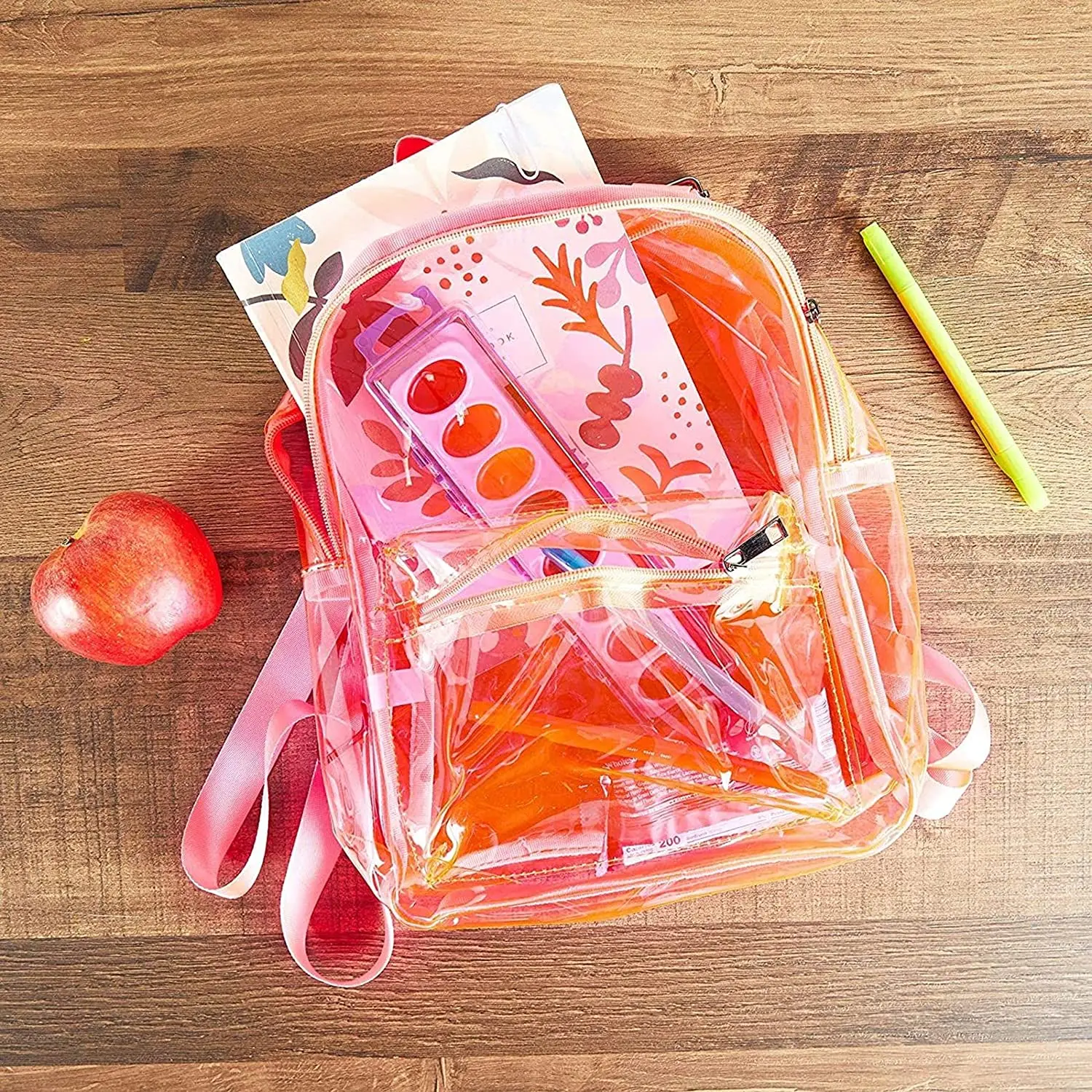 Mini Clear Backpack, Stadium Approved (Neon Pink, 4 x 11.9 x 9.1 In)