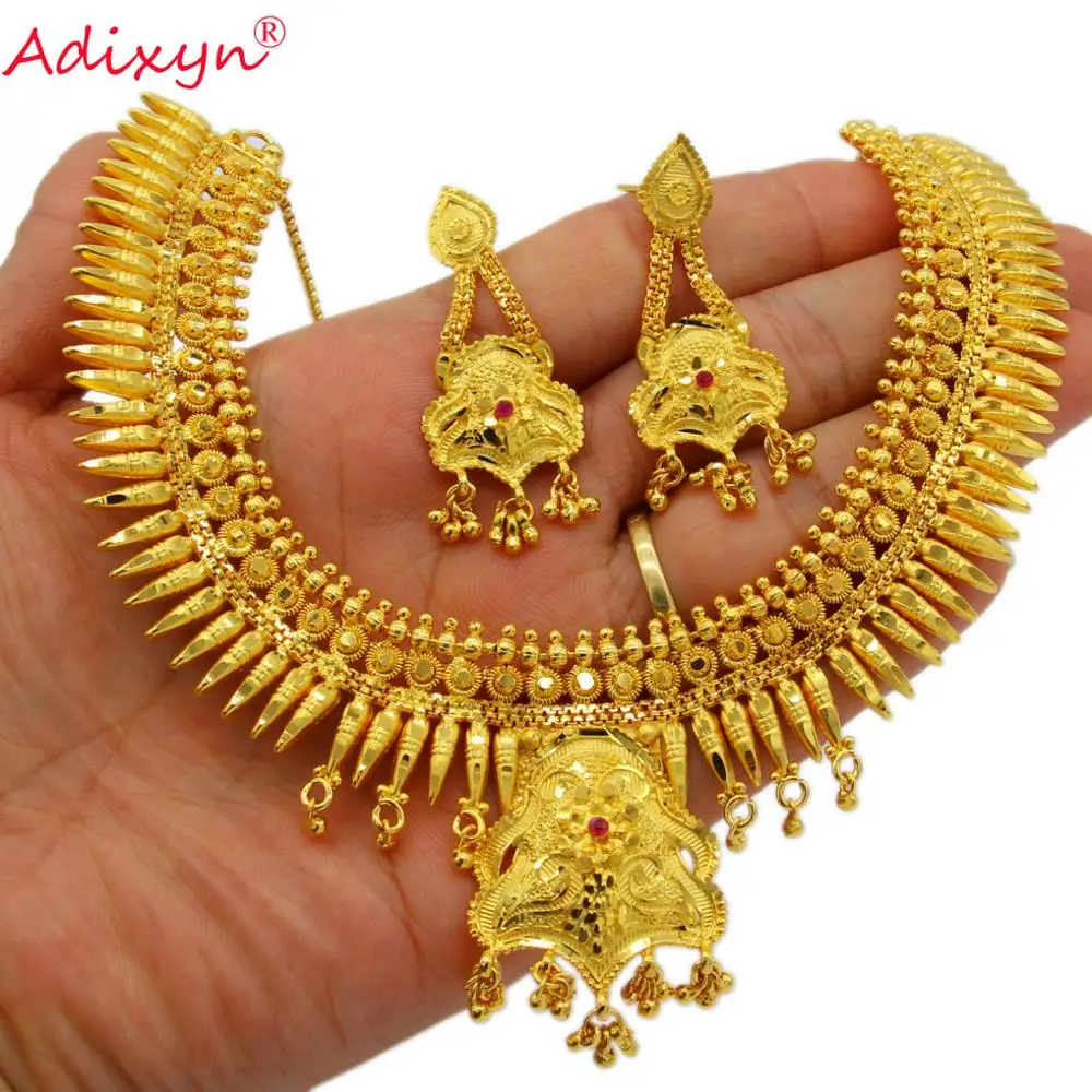 

Adixyn 2020 Newest India Jewelry Set for Women Girls Gold Color Crystal Dubai Necklace Earrings Jewelry African Gifts N02211