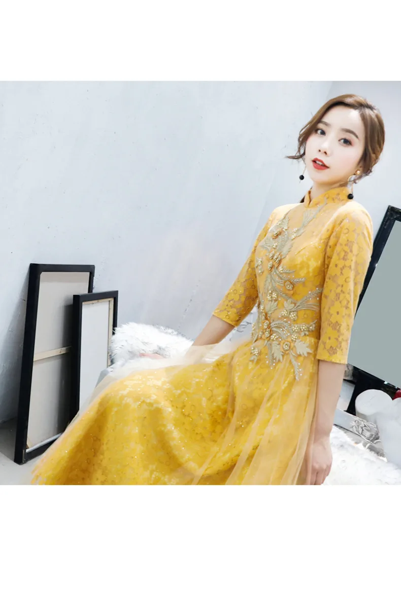 Золото с рукавом средней длины пряжи пикантные блестящие вечерние платье Для