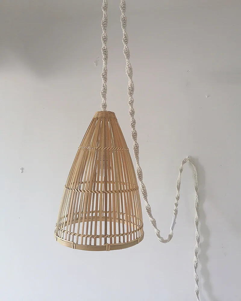Бамбуковая лампа ручной работы тканая Подвесная абажур светильник в стиле бохо