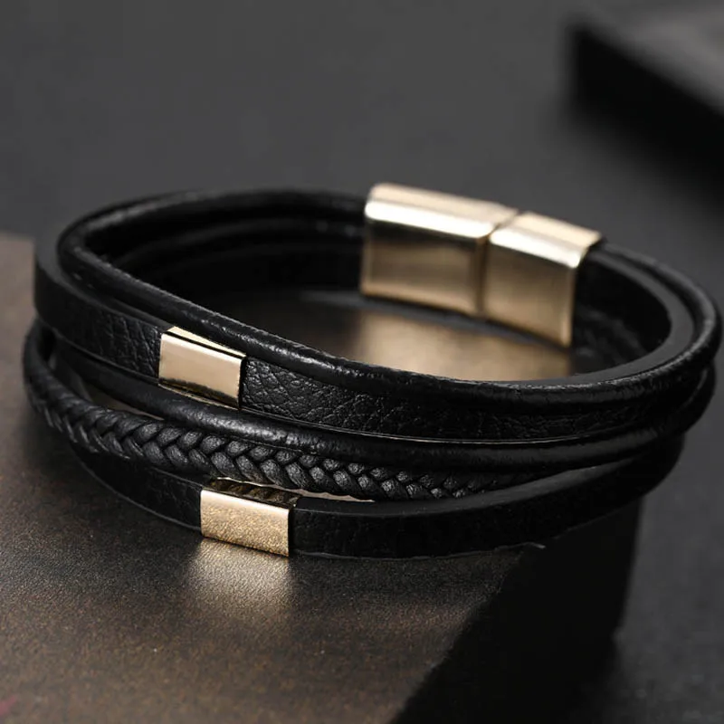 Новый многослойный кожаный браслет для мужчин и мальчиков очаровательный