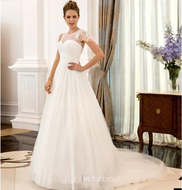 

free shipping casamento cap sleeve lace vestido de festa 2016 fashionable sexy romantic white long wedding dress bridal gown