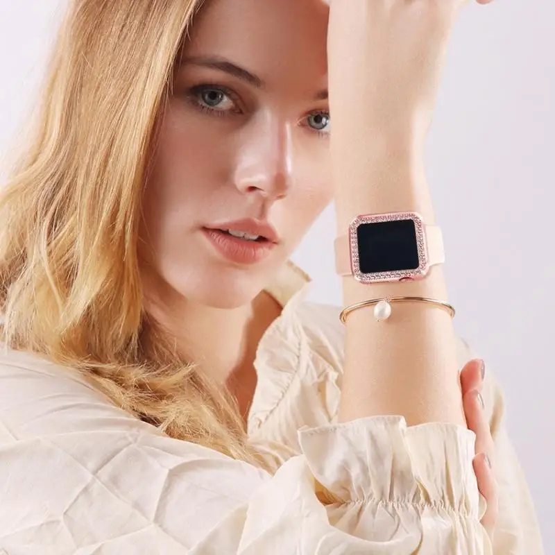 Роскошный Блестящий жесткий чехол для Apple Watch Series 5 4 3 2 1 защитный со стразами iWatch 38