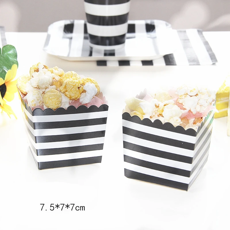 Одноразовый набор для вечеринки в черно белую полоску коробка пирожных попкорна