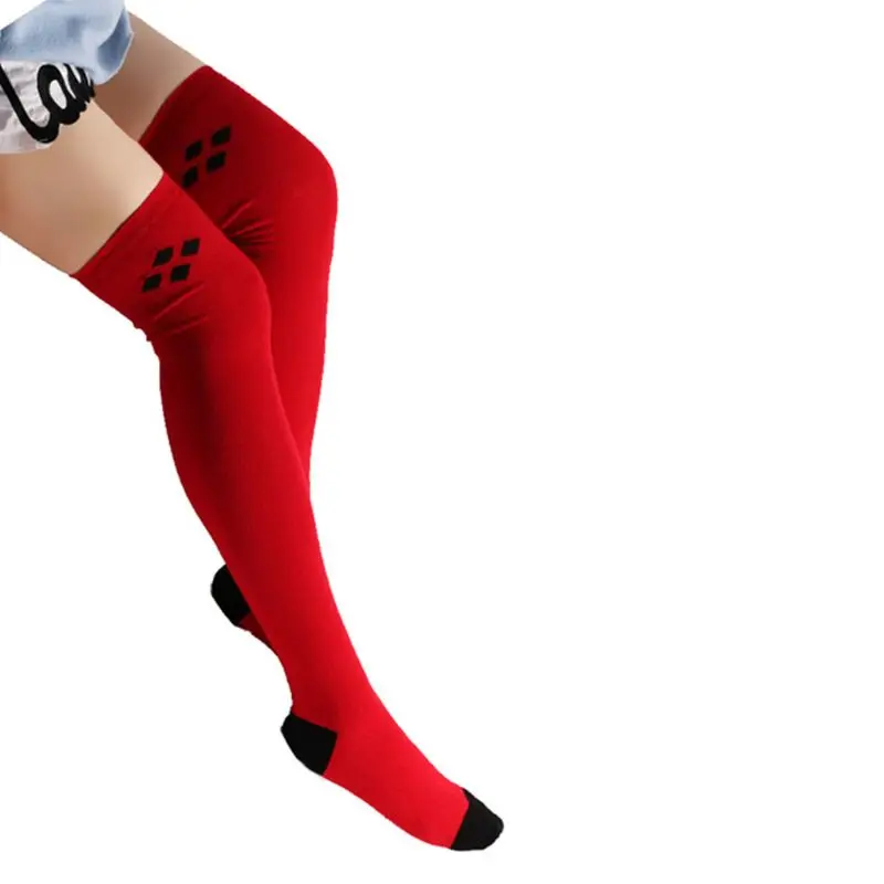 

Fashion Women Girl Winter Boots Cuff Sock Black Red Diamond Printed Knee High Stockings