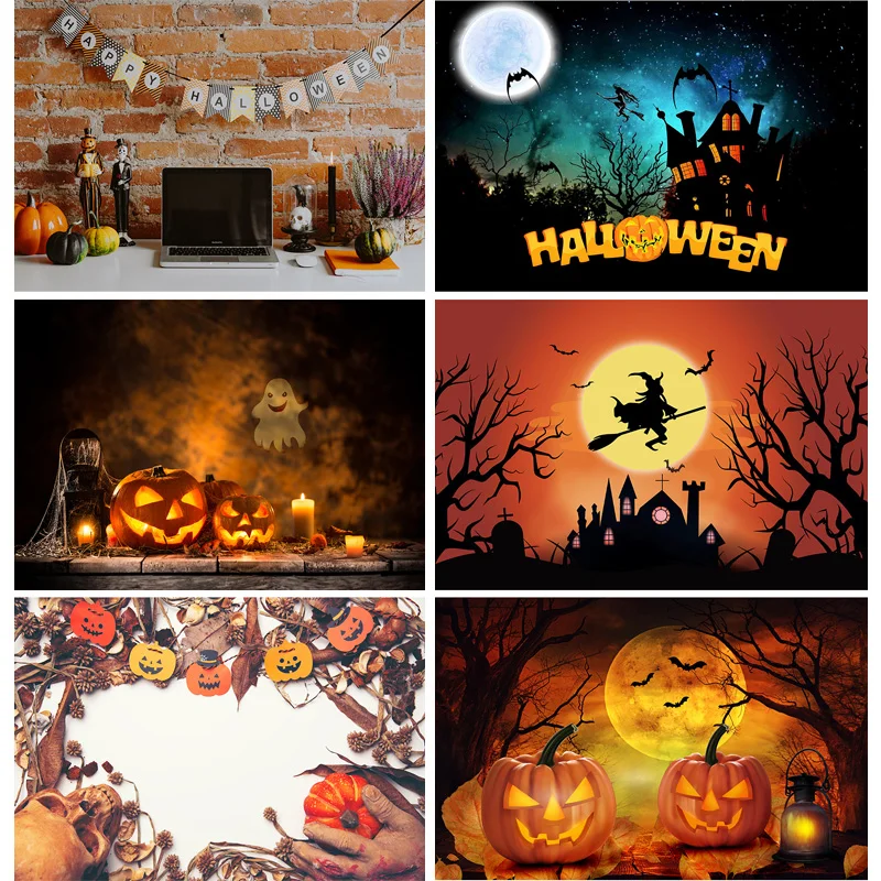 

Happy Halloween Photography Backgrounds Castle Gate Ghost Pumpkin Photo Backdrops For Photo Studio Props Decor 20813WSJ-02