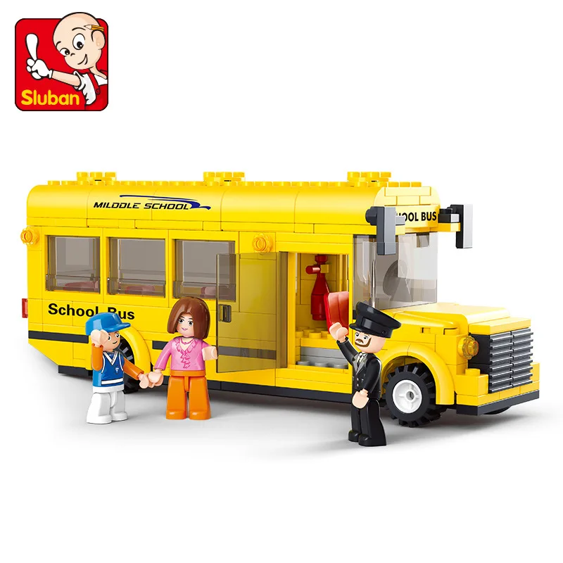 

218PCS S Luban 0507 City Bus School Bus Assembly Model Children's Small Particles Assembled Building Block Toy Gift