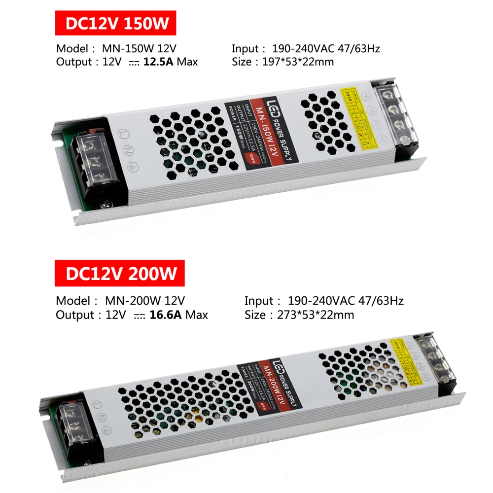 Ультра тонкий светодиодный Питание DC 12V LED трансформаторы 60W 100W 150W 200W 300W 400W AC190-240V драйвер для Светодиодный полоски