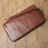 fashion high quality natural real leather men and women long mobile phone wallet multifunction first layer cowhide summer clutch