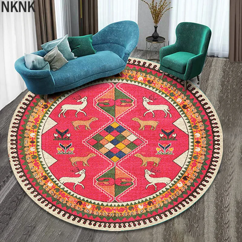 

New Mandala Round Carpet for Living Room Anti Slip Muslim Floor Mats Bedroom Tapis Rug