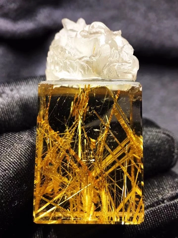 Verkaufen Natürliche Gold Rutilquarz Rechteck Anhänger Brasilien 46*22*22mm Wohlhabenden Pi Xiu Frauen Männer Schmuck Echte AAAAAA