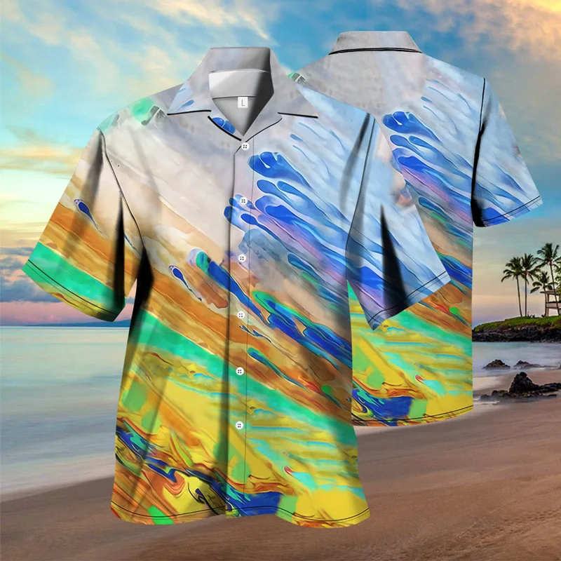 

Men's Summer Hawaiian Shirt Eden Oversized Anime Cardigan 3D Retro Printing Quick-Drying Short-Sleeved Harajuku Top Streetwear