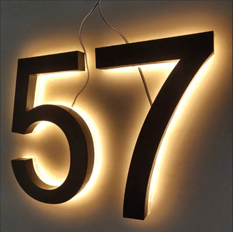 Metal 3D Led House Numbers for house Light Outdoor Waterproof Home Hotel Door Plates Stainless Steel Letter Sign Address Number