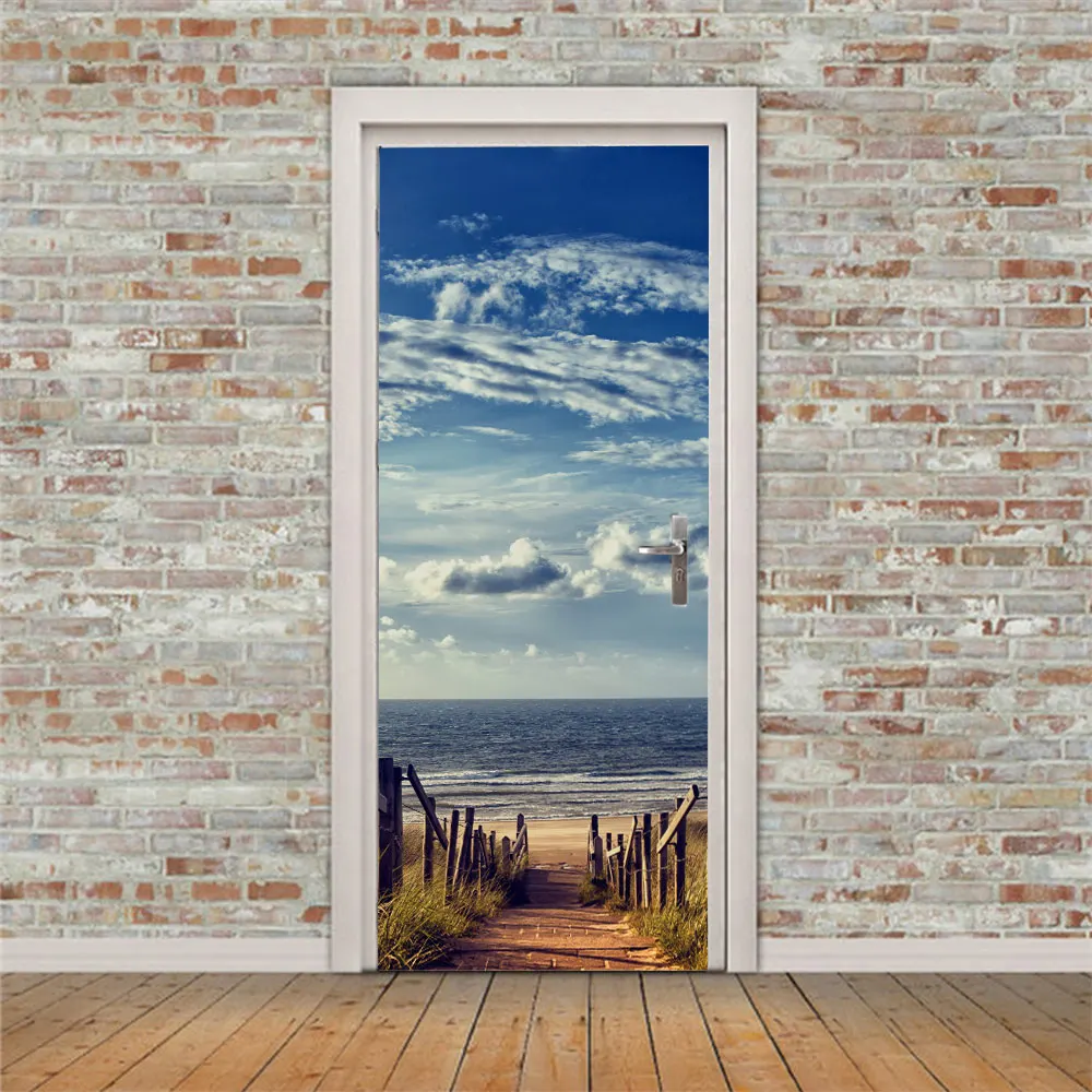 Домашний декор 3D наклейка на дверь самоклеящаяся морской пейзаж картина печать