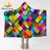BlessLiving Squares Hooded Blanket for Adults Colorful Sherpa Fleece Blanket Shadows Wearable Throw Blanket With Hood Bedding 1