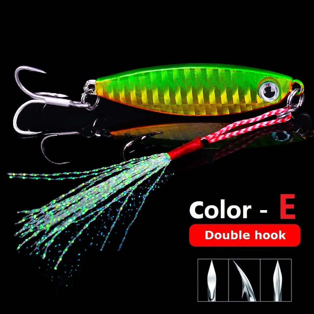 HOT NEW ice fishing jigging lure 7g 10g 15g 20g 30g whopper plopper minnow bass lures saltwater jigs pesca spinnerbait metal 5cm - Цвет: E - Double hook