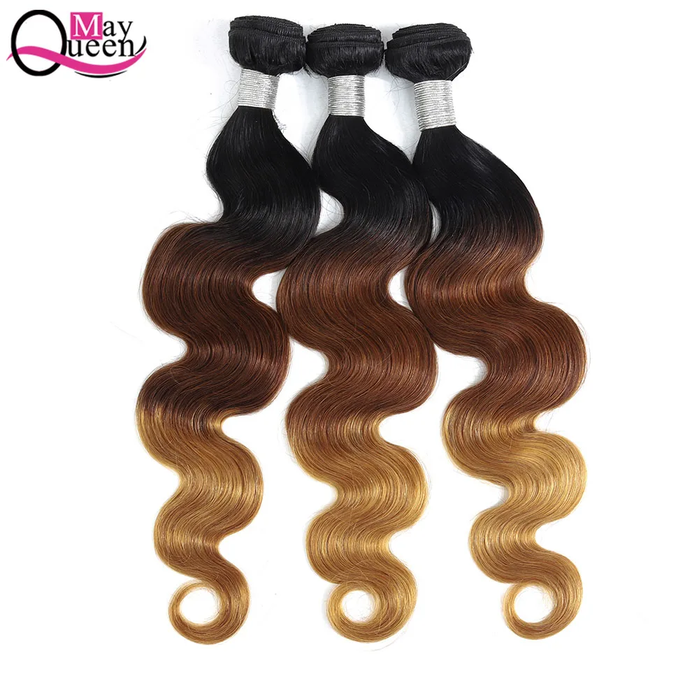 Может queen hair эффектом деграде(переход от темного к перуанский объемная волна 3 и 4 шт. Волосы remy наращивание натуральные кудрявые пучки волос T1B/4/30 три тона Цвет