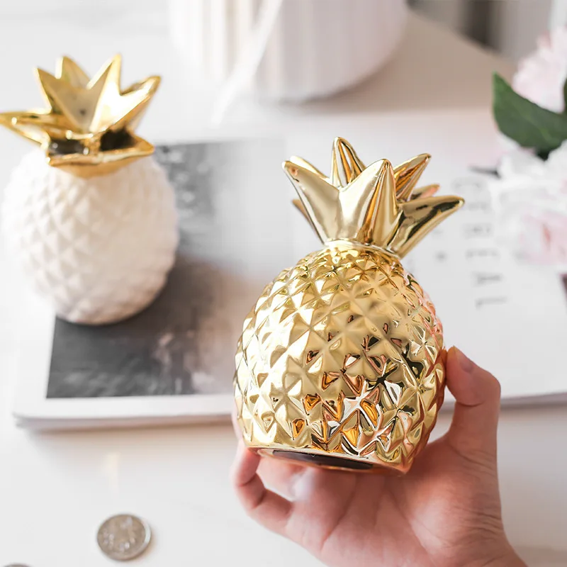 

Ceramic White Golden Pineapple Piggy Bank Fruit Model Money Boxes Safe Saving Deposit Box Money Coin Kids Bank