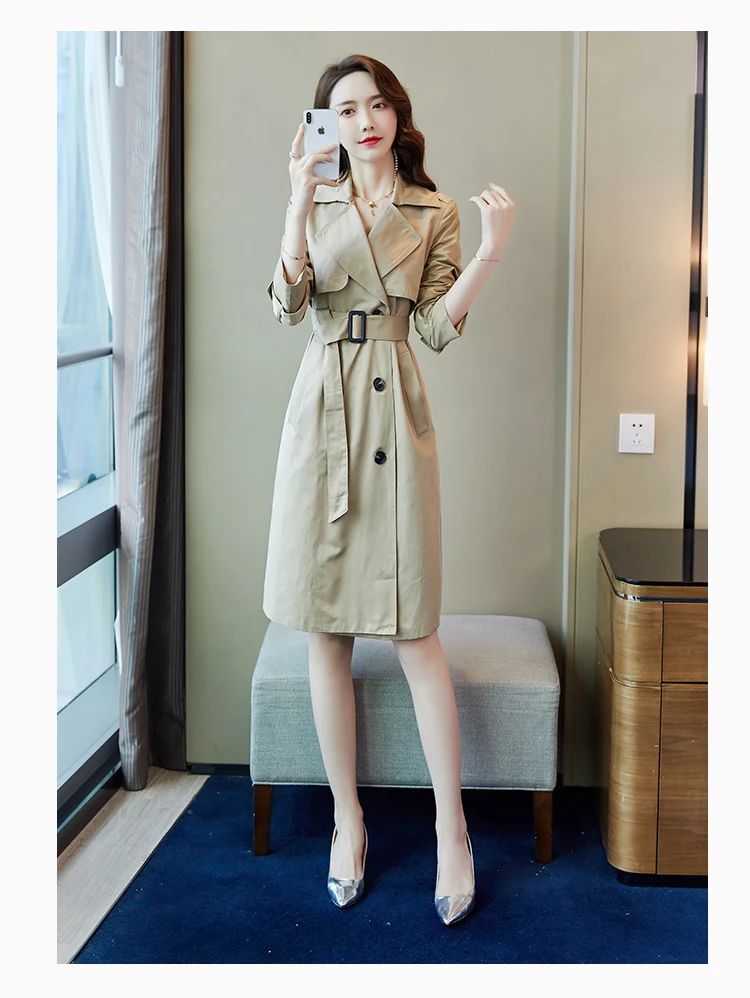 Женская двубортная ветровка без бретелек Женский Повседневный длинный тренчкот