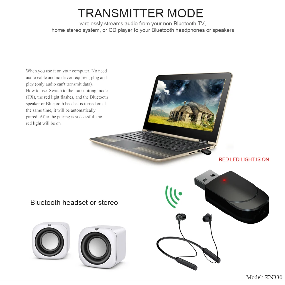Bundwin KN330 3 в 1 Bluetooth 5 0 аудио приемник передатчик музыка беспроводной адаптер Мини
