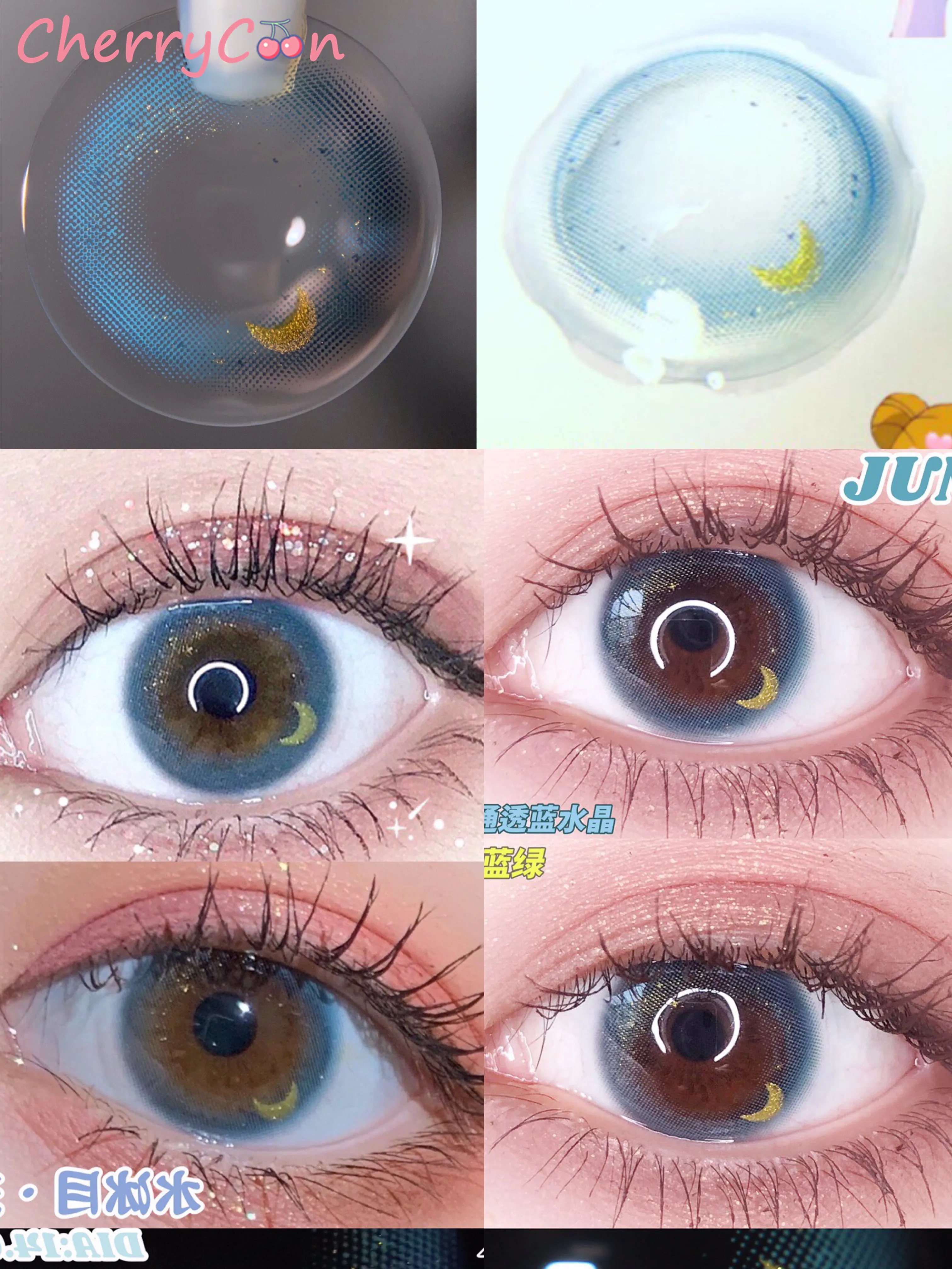 

CherryCon Moon blue small pupil Contact Lenses Yearly Colorful Soft for Eyes Contact Lens Myopia Prescription degree 2pcs/Pair
