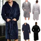 Новый Модный зимний мужской Халат размера плюс M-2XL с удлиненными поясом и карманами, плюшевая шаль, домашняя одежда для сна, халат с длинным рукавом