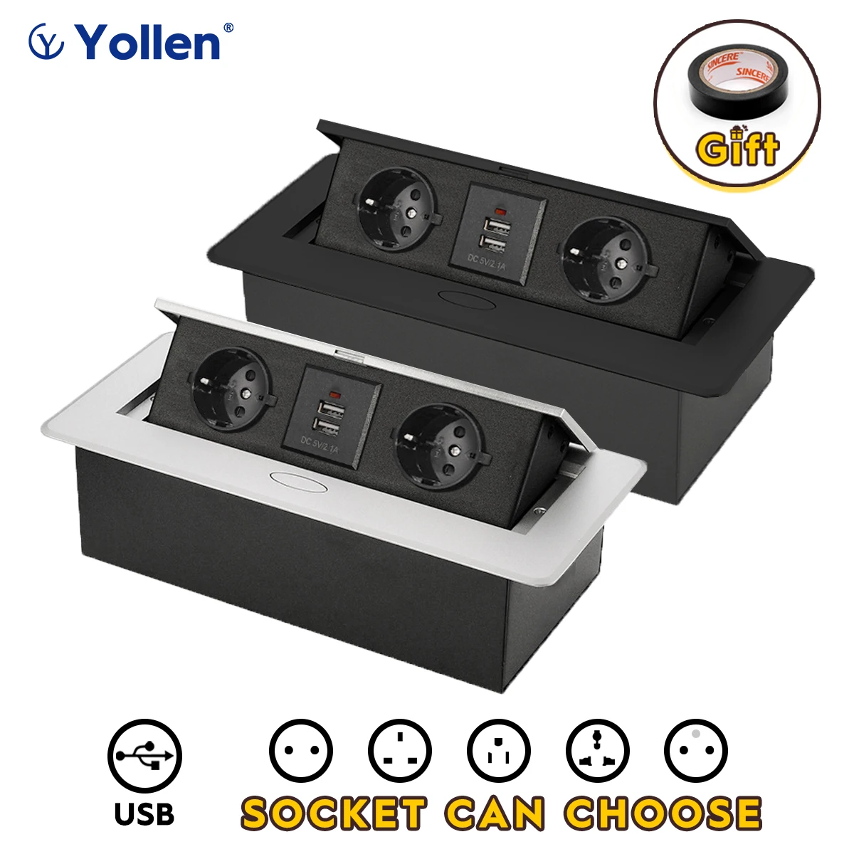 Алюминий Панель ЕС Стандартный Скрытая Тип настольная розетка 2 Way электрическая