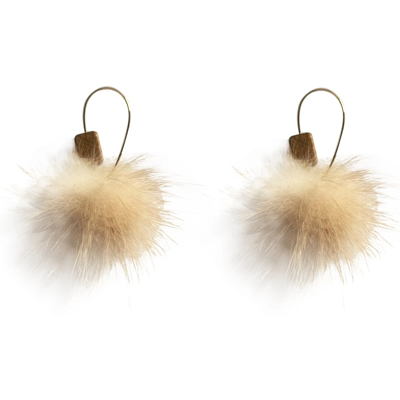 

Fashion Jewelry Artificial Hair Ball Earring Autumn Winter Style Sweet Girl Women's Accessories Square Bead Pompon Earirngs