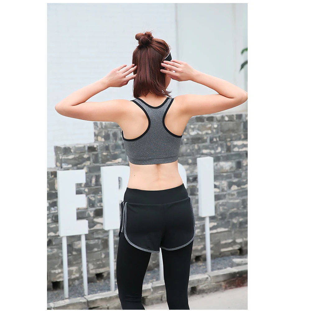 Женский спортивный костюм с бюстгальтером пуш-ап комплект из футболки длинным