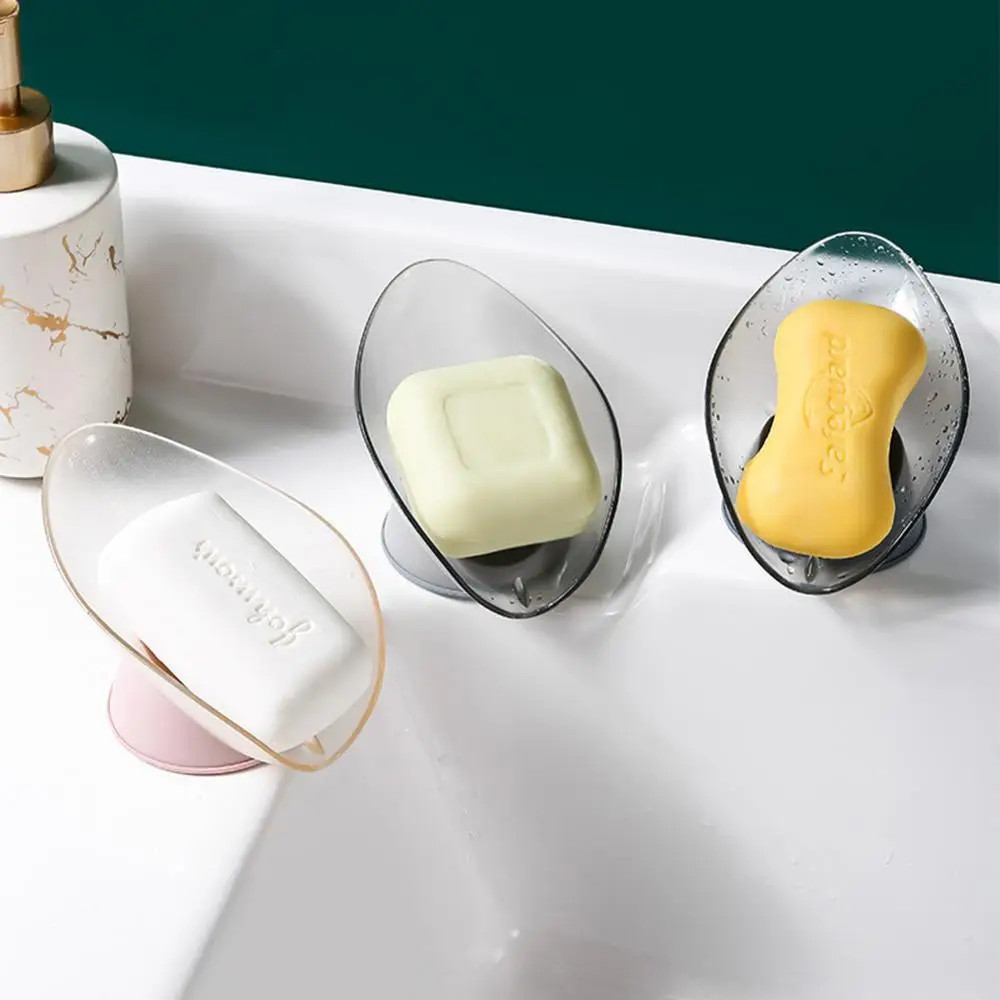

1 Pcs Creative Soap Box Drain Soap Holder Free Perforated Leaf Sucker To Put Laundry Soap Dish Bathroom Supplies