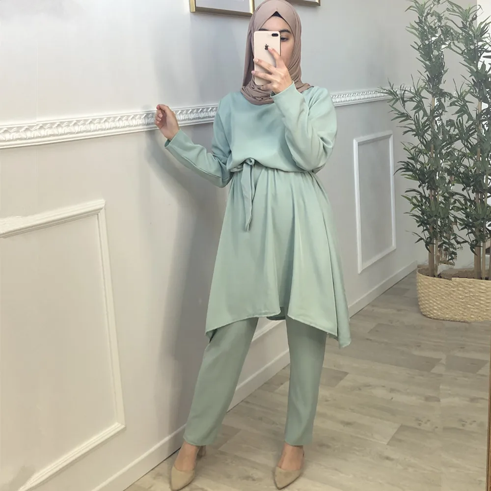 Eid комплекты для мусульман из двух частей турецкие топы и штаны Vetment Femme Hijab платье