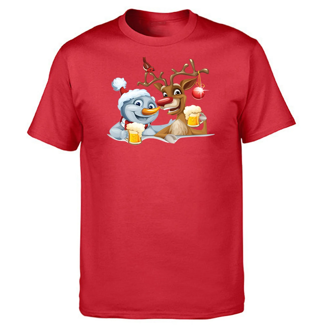 Рождественская футболка с Санта Клаусом оленем снеговиком Мужская коротким
