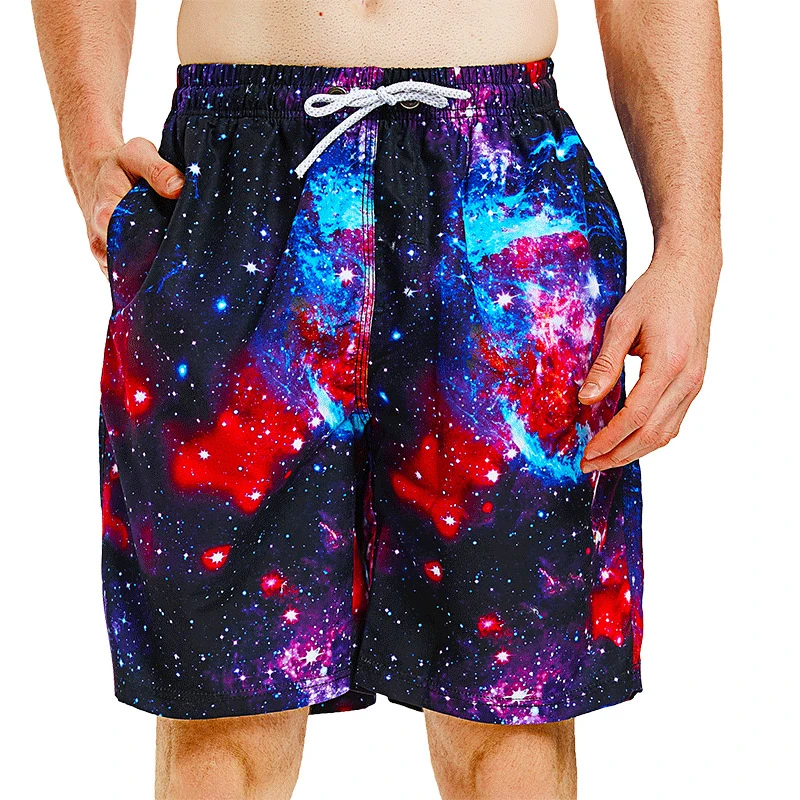 Men's Quick Dry Running Shorts Men Swimsuit Man Swimwear Mens Short Pants Starry Sky Print Surf Joggers Sport Gym Beach Wear