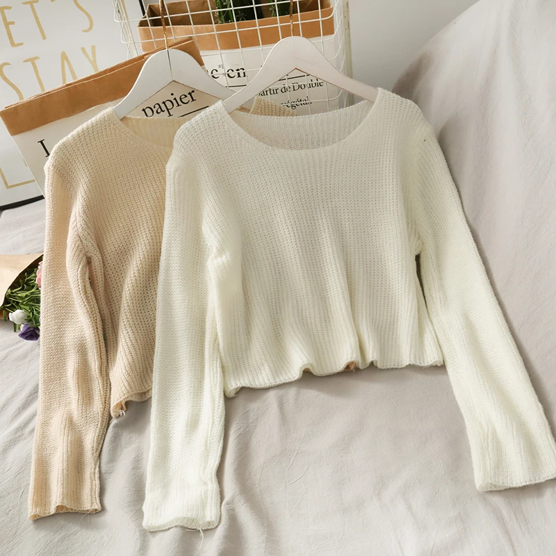 

Женская модная облегающая вязаная блузка с круглым вырезом и длинными рукавами, милый повседневный уличный Топ для девушек, элегантная пов...